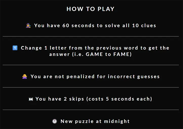 Cladder example changing GAME to FAME by swapping one letter