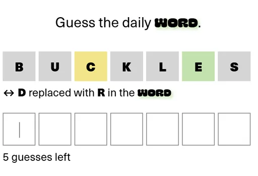 Worble colour boxes with a letter shift hint below the row